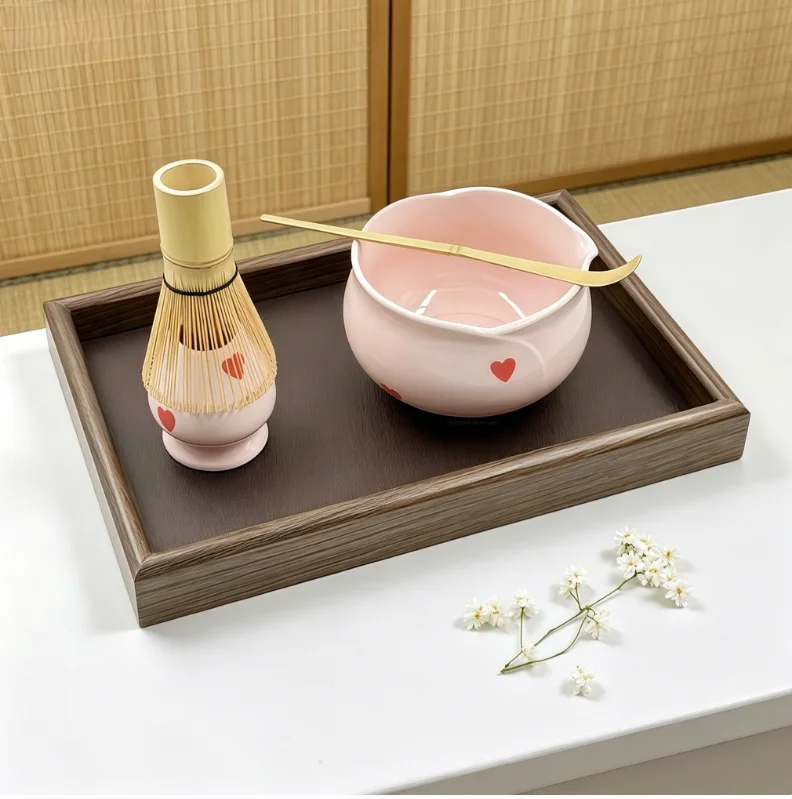 5/6pcs Pink Heart Decal Cerami - Matcha Whisk Set recension och pris