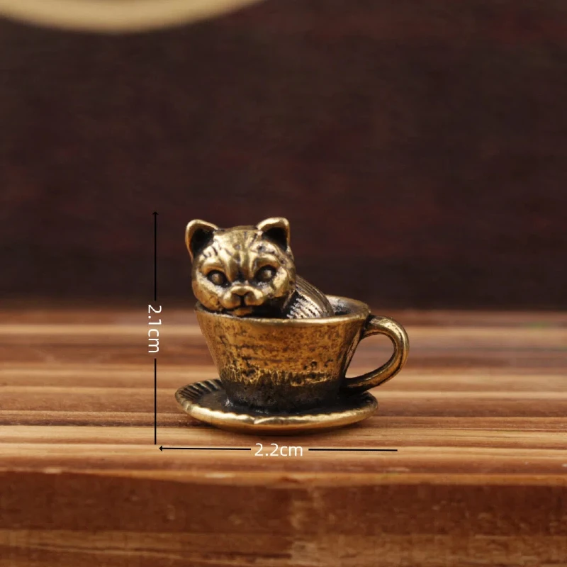 

Brass Teacup Dog/cat Crafts Figurines Pendant Vintage Distressed New Chinese Style Men and Women Car Bag Keychain