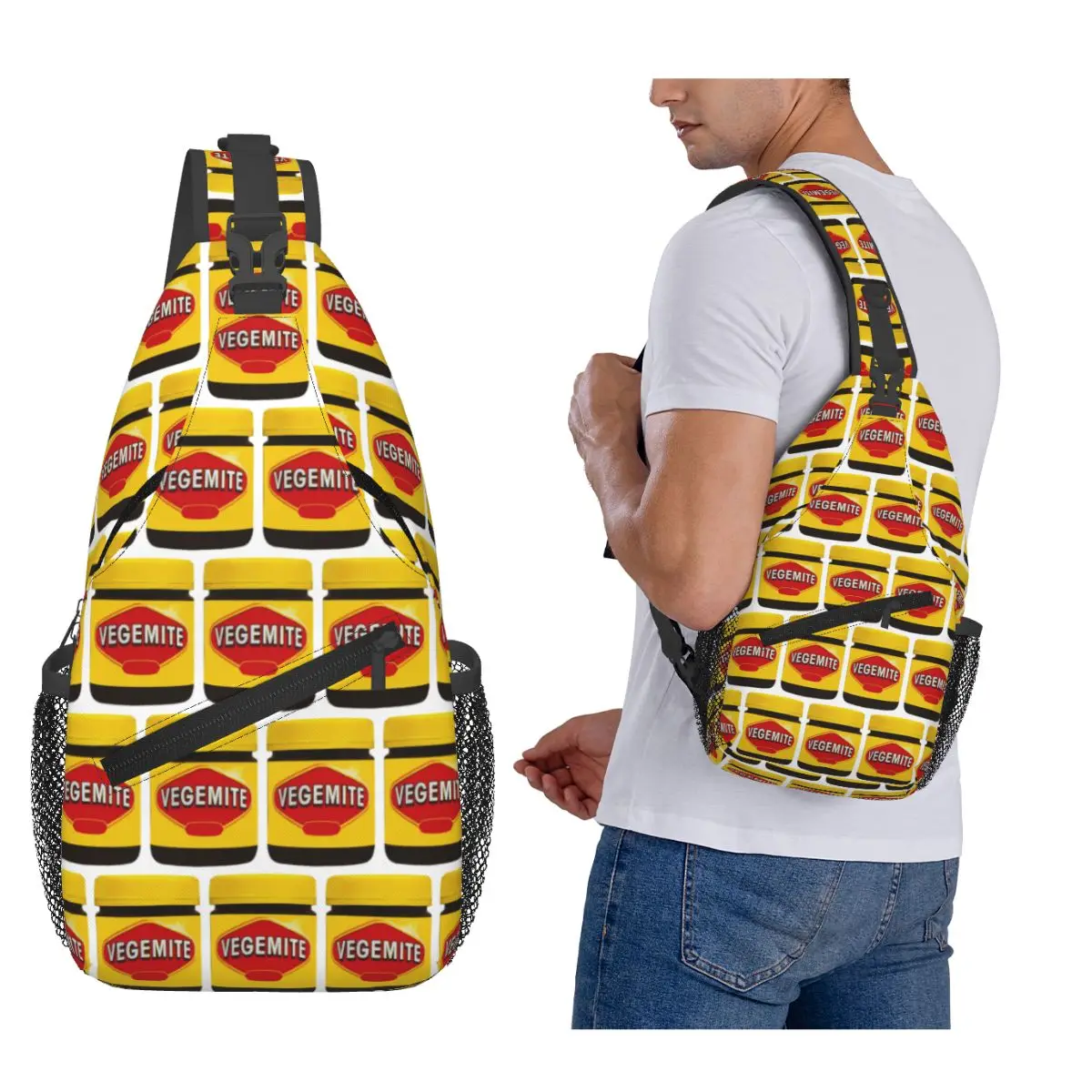 

Vegemite Chest Bag Men Sling Crossbody Backpack Chest Bag Traveling Hiking Daypack Shoulder Bag