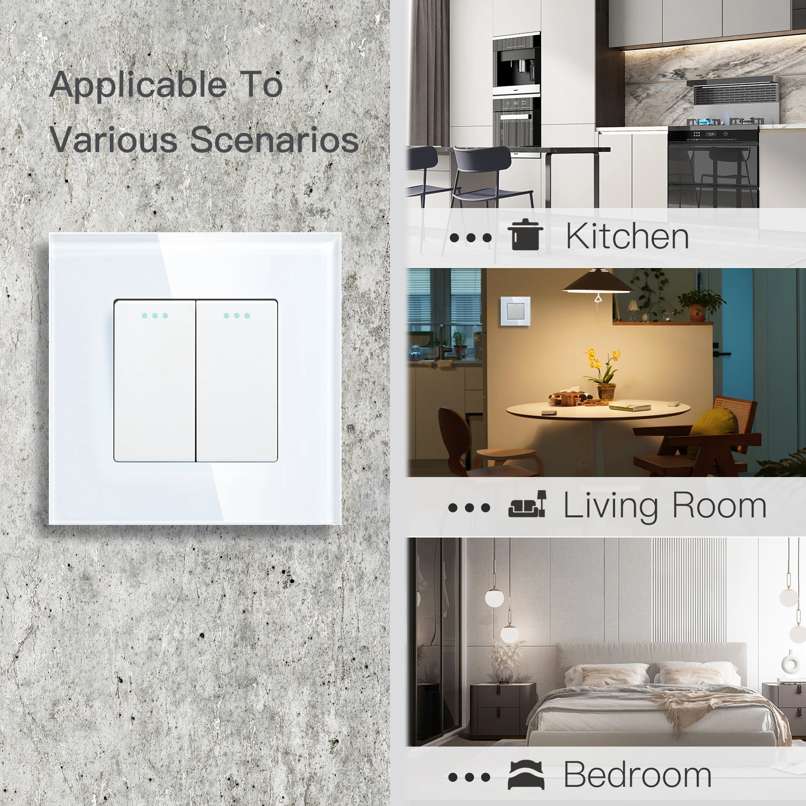 Bseed EU Standard 1/2/3Gang 2Way Mechanical Button Switch Black White Wall Switches With Crystal Glass Panel Home Improvement