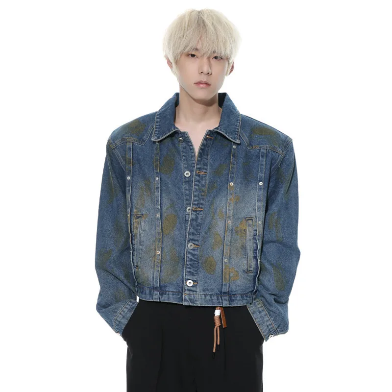 New Fashion Male Denim Jacket American Style Niche Design Men's Wear 2024 Autumn Male Single Breasted Jacekts