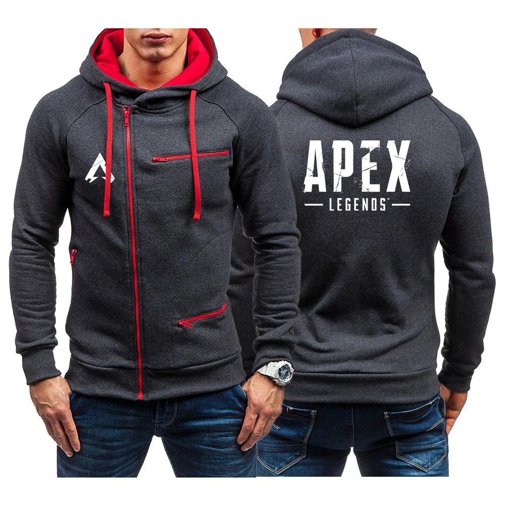 Apex Legends Game Men's New Fashion Diagonal Zipper Hoodies Solid Color Long Sleeve Sweatshirt Slim Fit Sweatshirt Pullover Tops