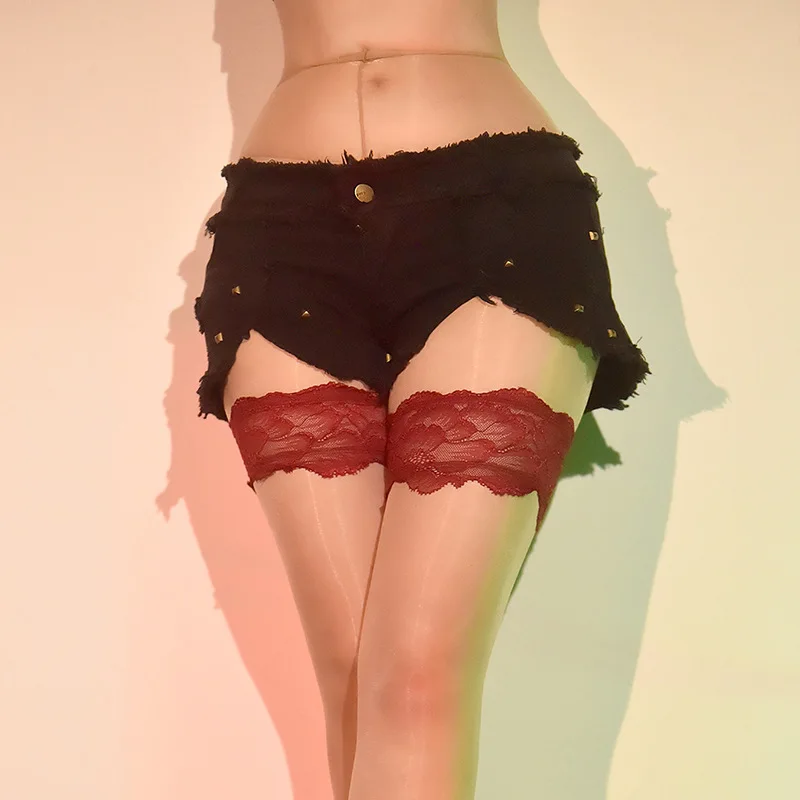 Personalized Sexy Women's Oily Pantyhose Thin Sheer Thigh Colorful Lace Decoration Hottie Fake Knee High Stockings Tights