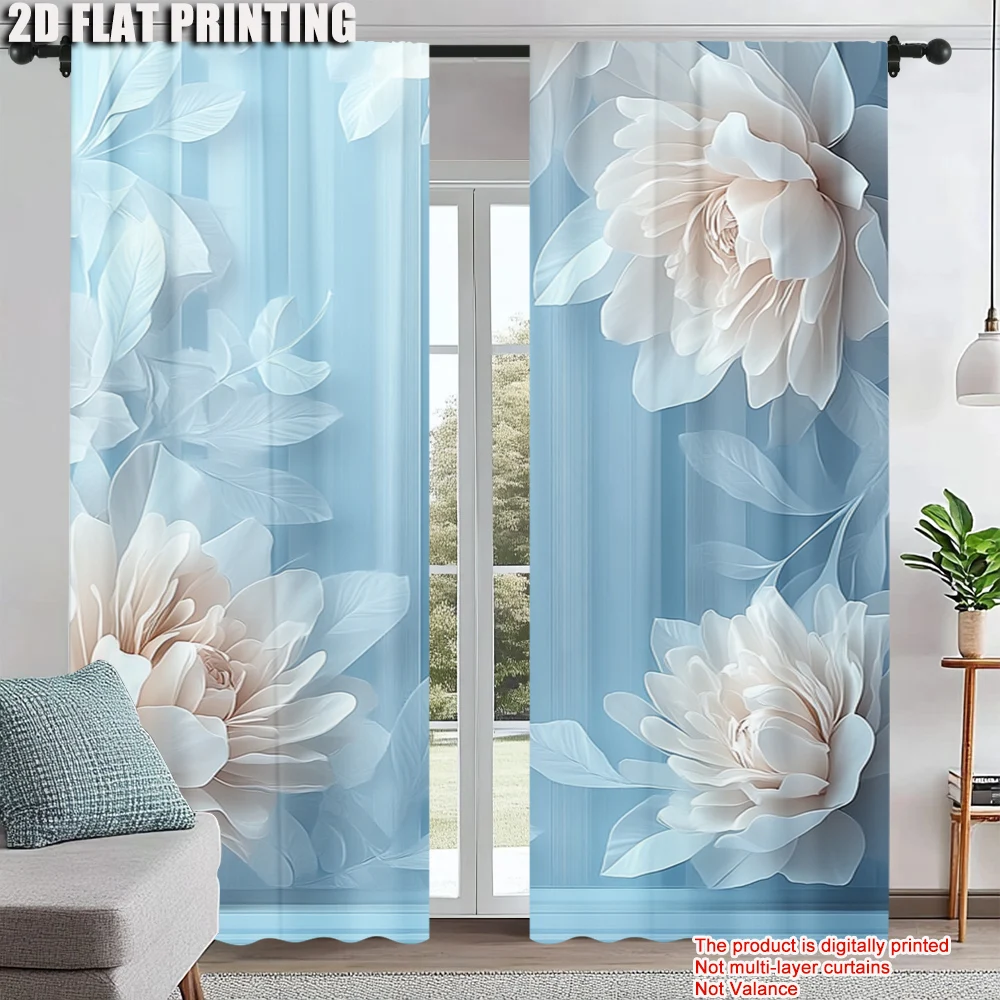 

2Pcs Classic Floral Print Window Curtains Polyester Material Machine Washable Artistic Plant Flower Design Rod Pocket Design For