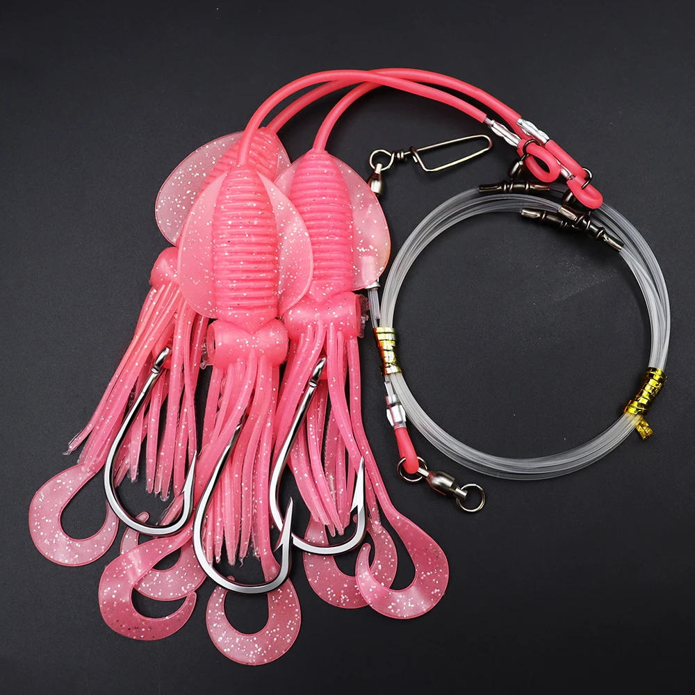 ZYZHE 1 Stück Tiefwasser-Rigs mit leuchtendem Tintenfischköder und hochfesten großen Fischhaken für Thunfisch, Marlin, Schwertfisch, Hoch- und Tiefwasser-Rigs – Detail 13