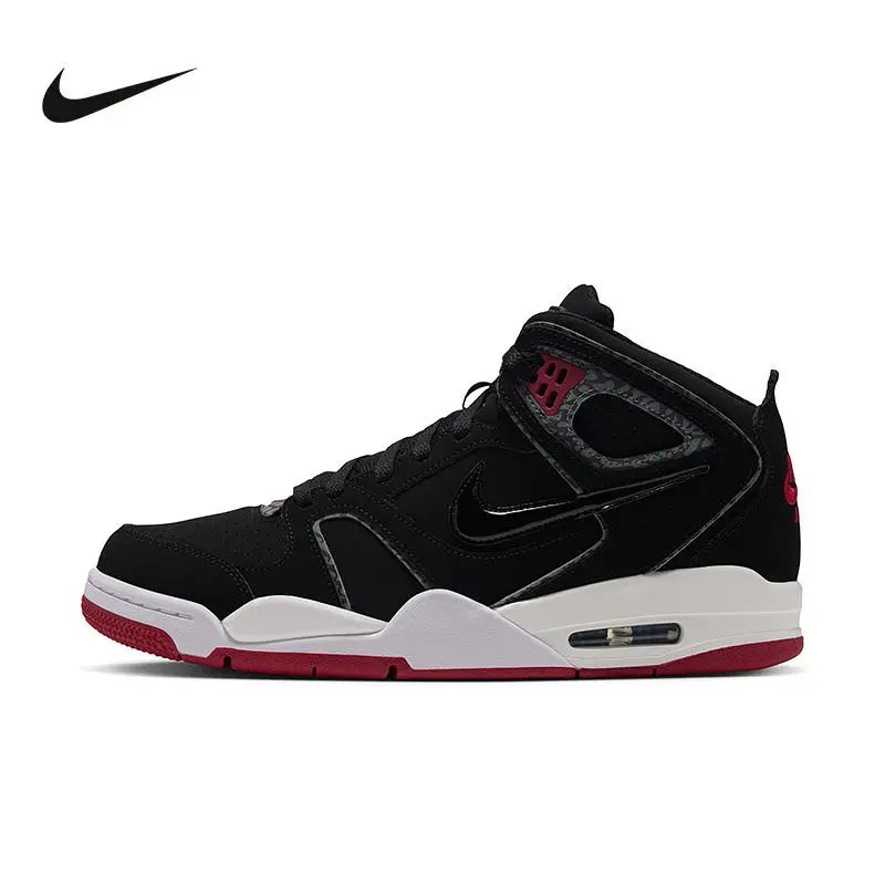 Nike Authentic AIR FLIGHT FALCON 397204‑061 Mid Top Basketball Shoes Men Black White Red Retro Sneakers