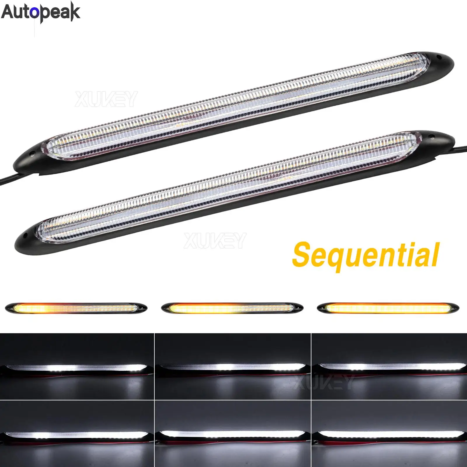 

2x 14" Led Daytime Running Lights Waterproof Flexbile Car DRL Streamer Turn Signal Lamp Auto Headlight Light Strips Super Bright