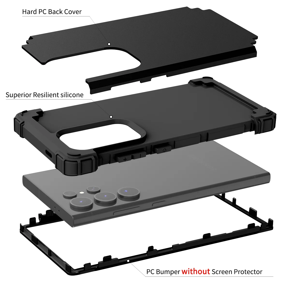 3 in 1 Heavy Duty Armor Shockproof Phone Case For Samsung Galaxy S24 Ultra S23 S22 S21 Plus S20 FE 5G Hard Plastic Back Cover