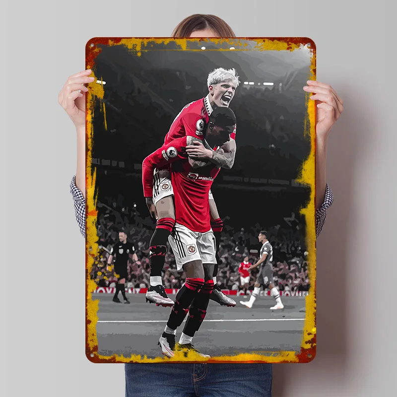 Garnacho und Rashford bedrucktes Poster, individuelle Retro-Wandkunst, Vintage-Metallblechschilder für Heimdekoration, Garagendekoration