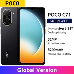 Global Version POCO C71 UNISOC T7250 processor 32MP AI dual camera Immersive 6.88” display 15W fast charging AI face unlock