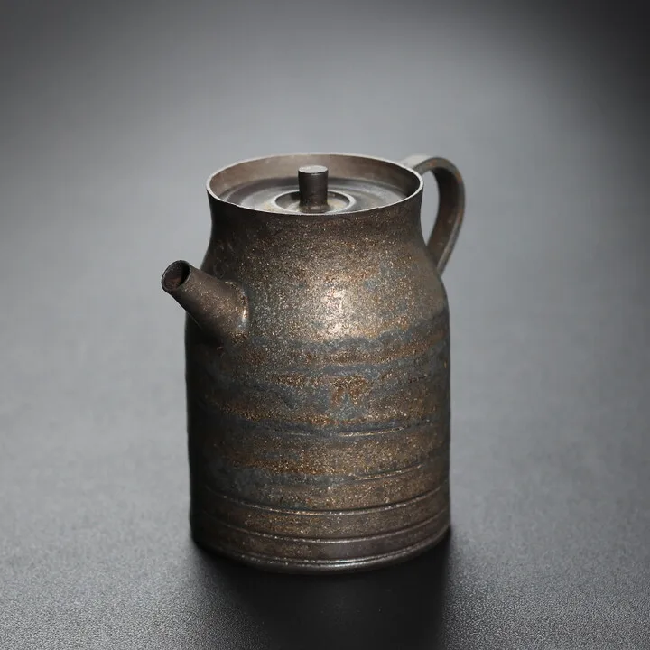 

Handmade Retro Ceramic Teapot (Original Ore Iron Glaze) - Japanese Small Home Single Pot, Filter & Side Handle for Kung Fu Tea
