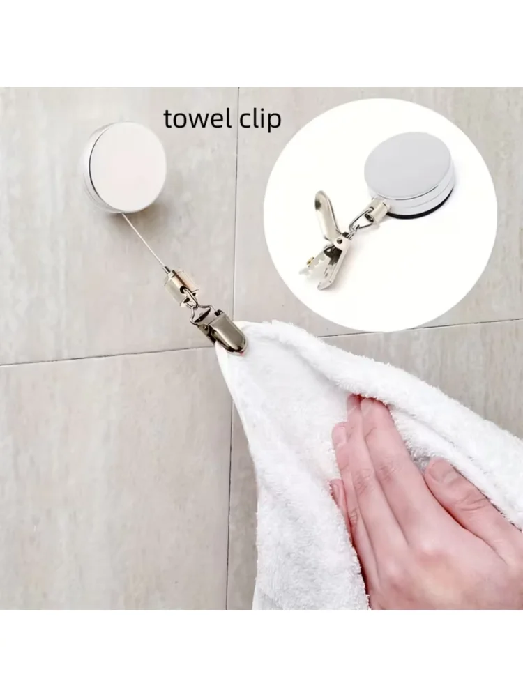 Automatic Retractable Towel Rack, No Punching Self-Adhesive Wall Hanging Towel Holder, Automatic Rebound with Strong Clip