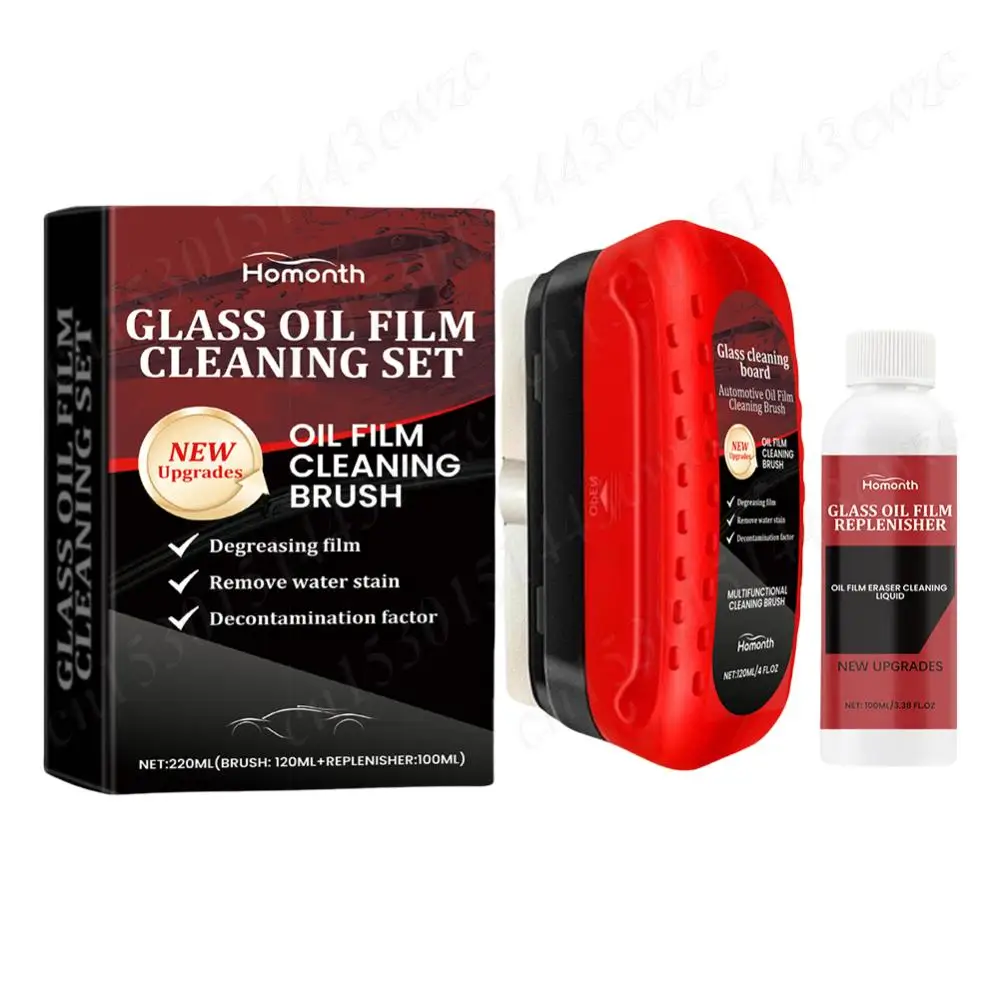 Car Glass Oil Film Removal with Refill Liquid Anti-Rain Cleaning Wipe Brush Car Windshield Oil Film Cleaner Glass Cleaning Board