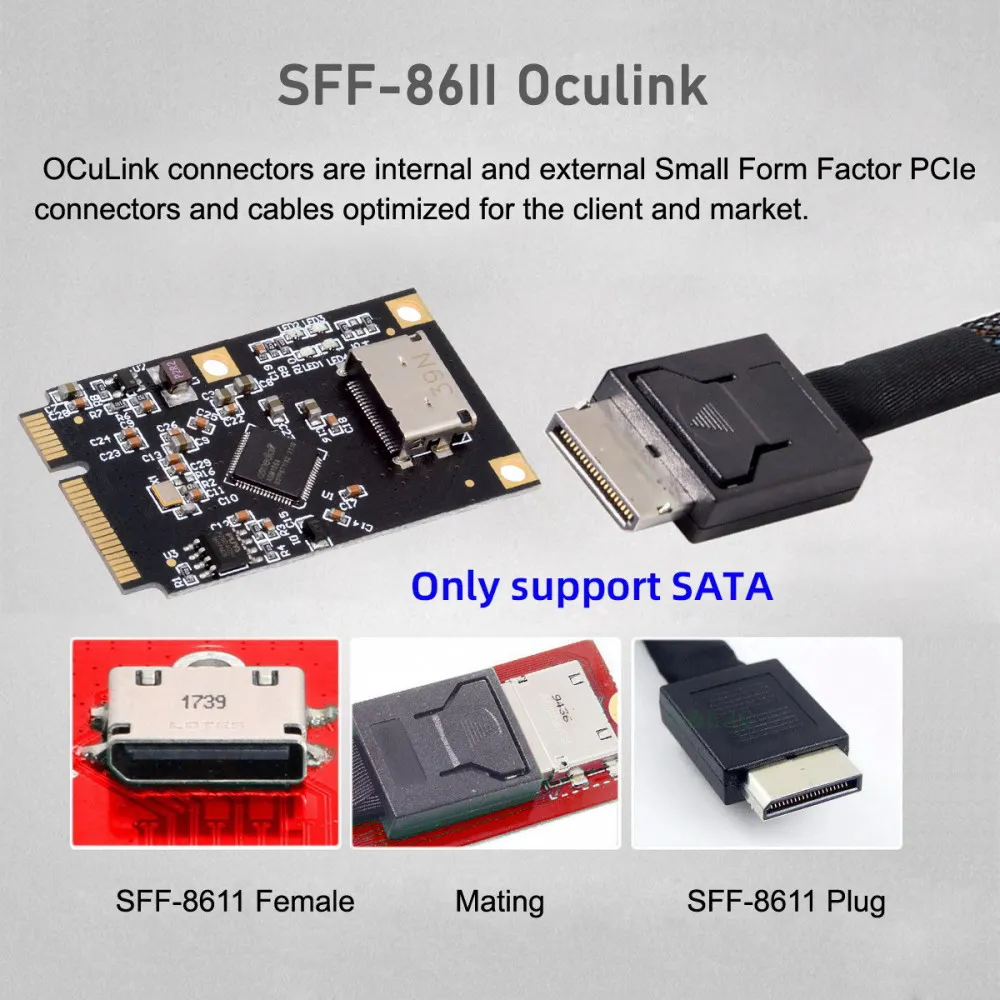 Mini PCI-E PCI Express to Oculink SFF-8612 SFF-8611 SATA 3.0 Four Ports Adapter Converter 6Gbps Disk Extension Card for SSD