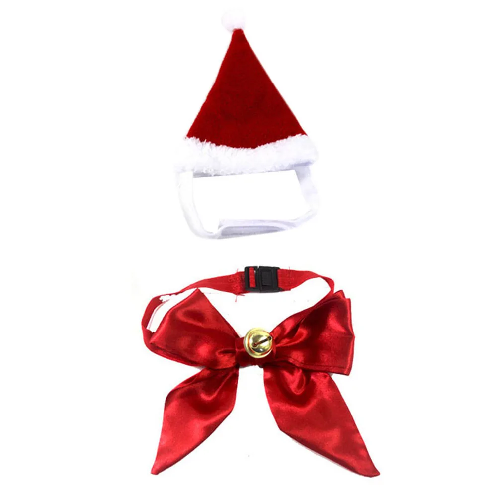 

Bow Bell Pet Xmas Hat Hat Set Christmas Costume Red Sweater Puppy Dog Jacket Pet Xmas Accessories Holiday Gift