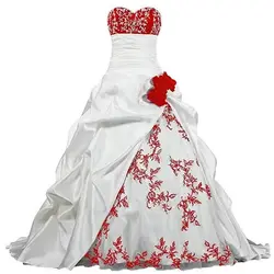 White And Red Wedding Dress Embroidery Sweetheart neck Ruched Satin Wedding Gowns Sleeveless Vestido De Novia Customized