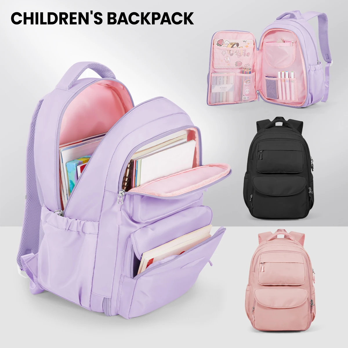 -女の子用スクールバックパック、ティーンエイジャーの女の子用大容量ファッションカジュアルスクールバッグ、小学生の女の子と男の子用