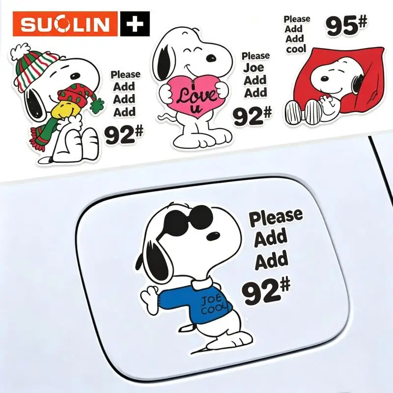 Snoopy Cartoon Car Sticker 92 Fuel Tank Cap Sticker Kawaii Creative Waterproof 95 Fuel Tank Refueling Reminder Car Sticker