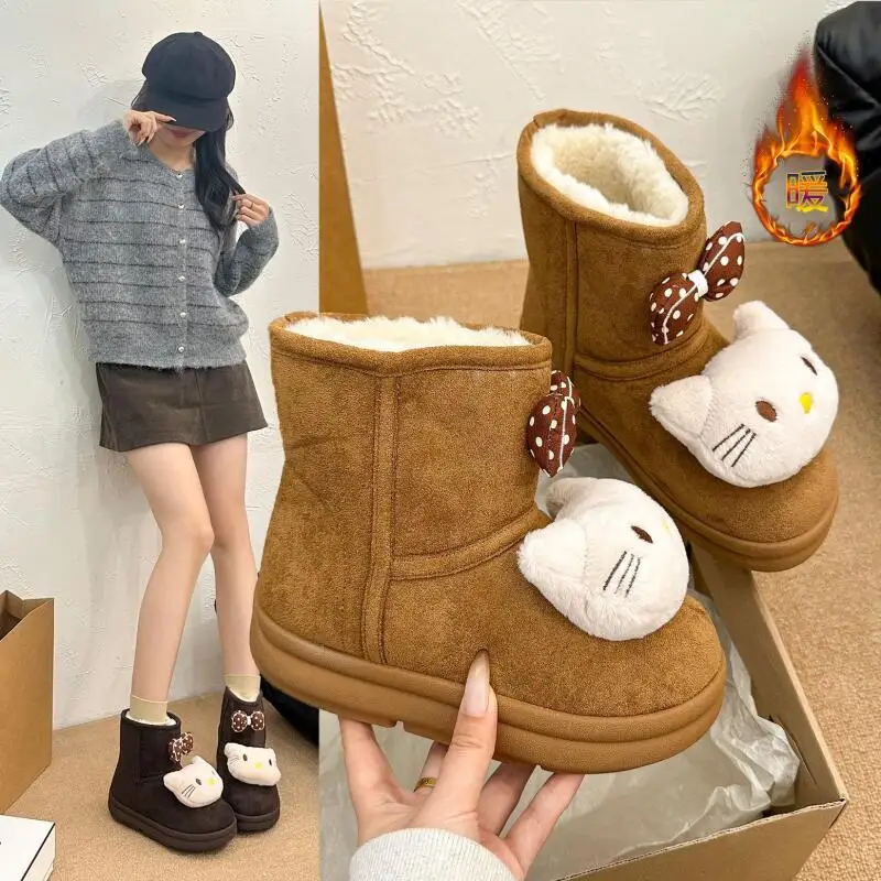 

Anime Cartoon Women's Kawaii Style Hello Kitty Plush Slippers Warm Lined Shoes Fashion Trendy Indoor Shoes Cute Girl Snow Boots
