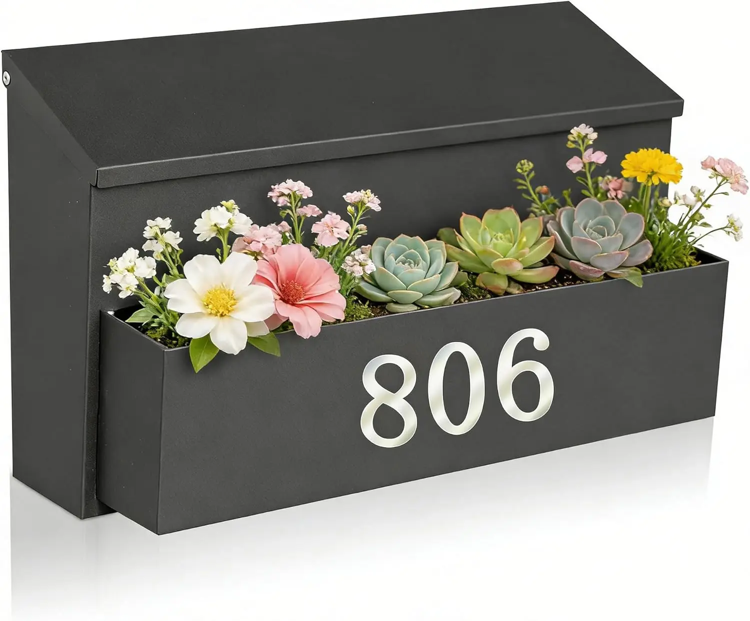 

Large Wall Mount Mailbox with Planter, Galvanized Steel Rust-Proof, 15.74×9.84×6.41 Inches Black