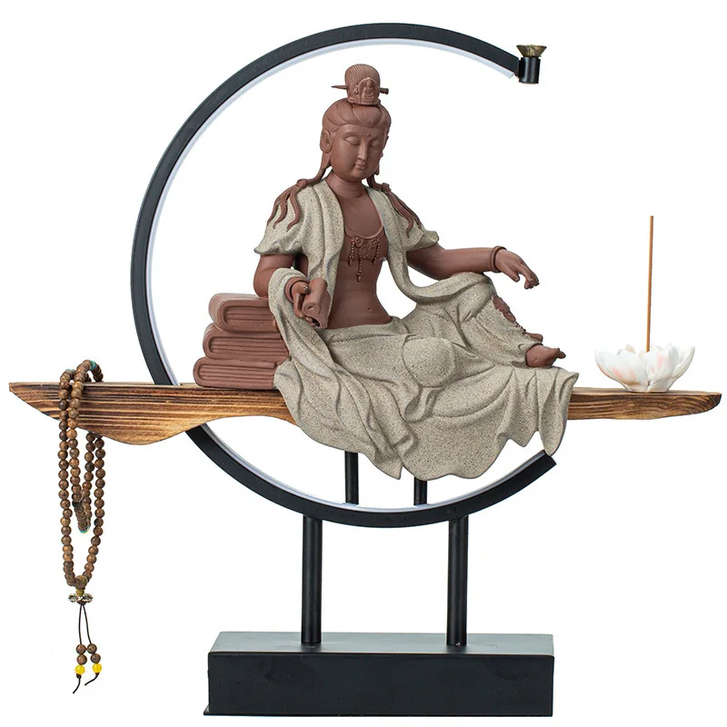 new ceramic Guanyin buddha backflow incense burner with lamp