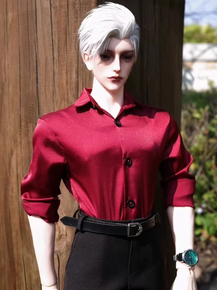 D09-P686 الأطفال اليدوية لعبة العم ID75 uf75 BJD ملابس دمى أسود أحمر أبيض لامع قميص 1 قطعة