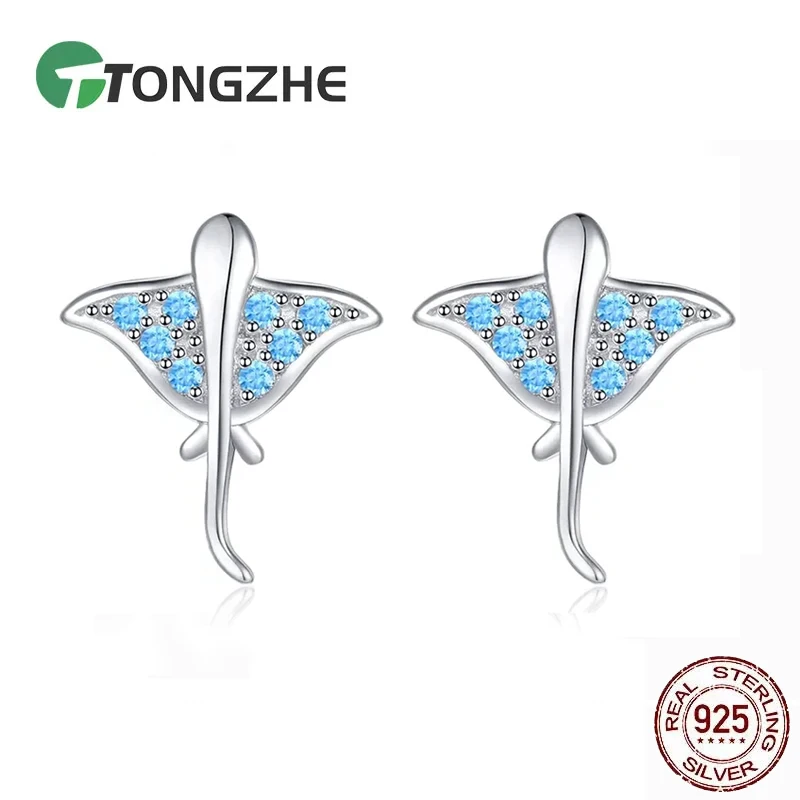 

TIONGZHE синие океанские серьги-гвоздики Манта для женщин, стерлинговое серебро 925 пробы, куртки для ушей, рыба дьявола, милые ювелирные изделия с морскими животными KLTE064