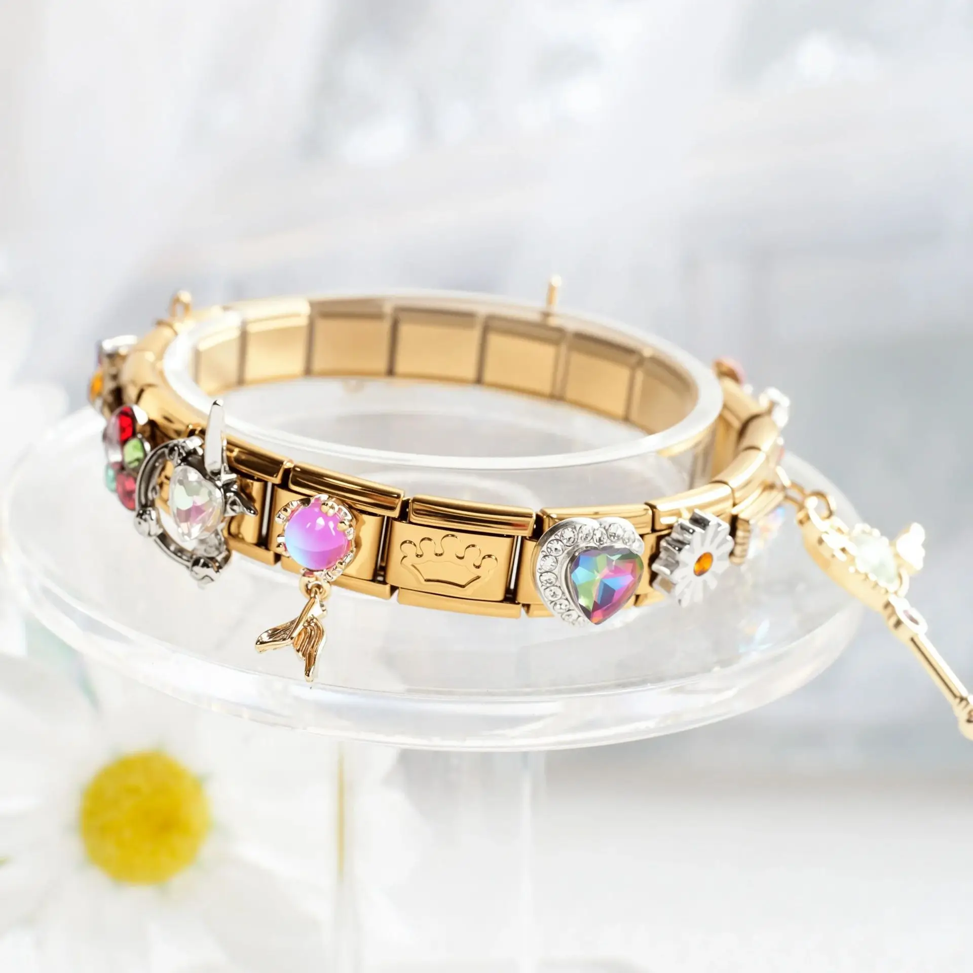 Butterfly Flower Multi-style Pendants Italian Gold Color Stainless Steel Modular Bracelets Woman Men DIY Making Assembly Jewelry