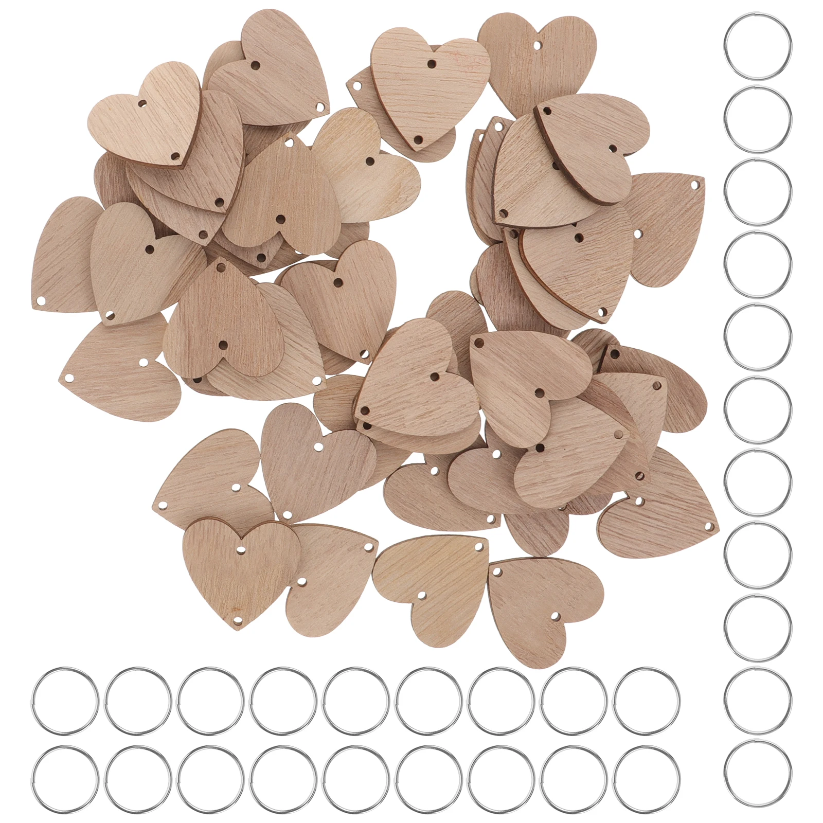 

50pcs Heart Wooden Slices Iron Rings DIY Calendar Wall Decor Birthday Reminder Craft Supplies Hanging Accessories