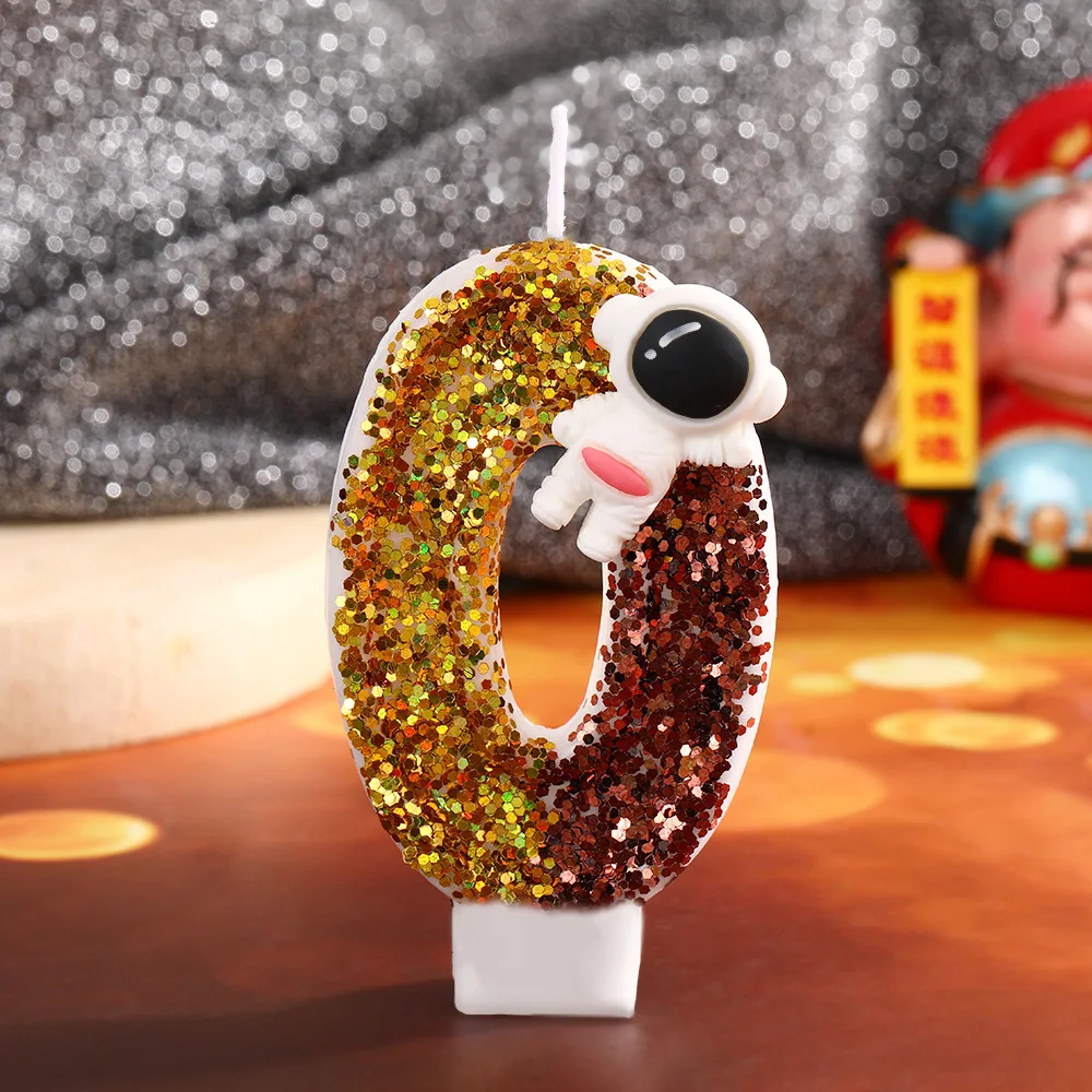 Cartoon Alien Birthday Candles, Super Shiny Brown And Gold Sequined Digital Candles, Little Boy Birthday Cake Decoration Plug-in