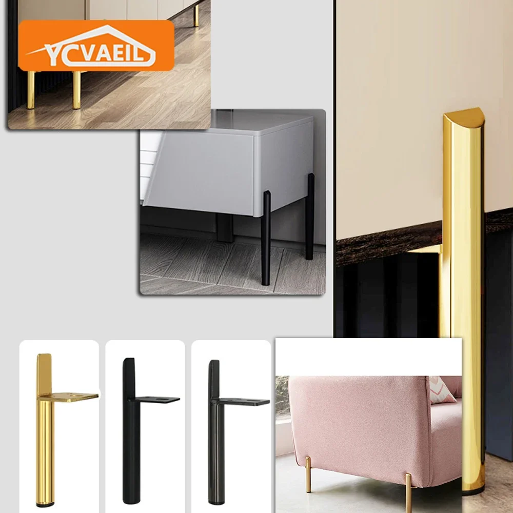 4pcs Legs for Furniture Metal Table Feet Hardware Mount Sofa Chair TV Dresser Bathroom Cabinet Gold Black Replacement Legs