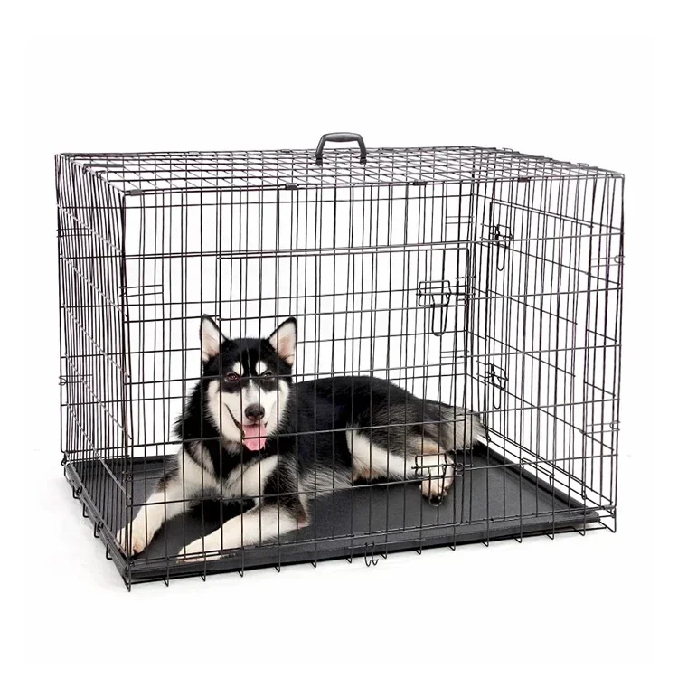 Dog Cage Black 24-inch Pet Cage Wire Double Door Foldable Custom Reinforced Suitable for 8 Catties 10 Catties 12 Catties Pets