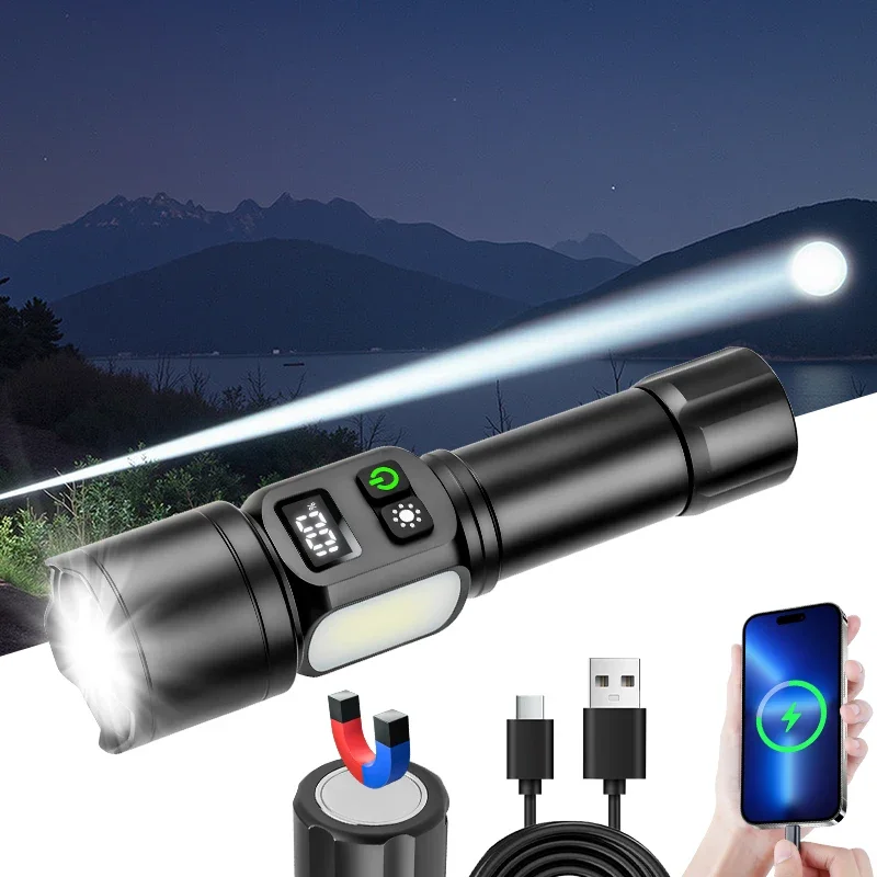 JIASHUAIXIN White Laser High-Power Flashlight Type-C Digital Display Strong Magnet COB Side Light Dual Switch LED Torch - view 6