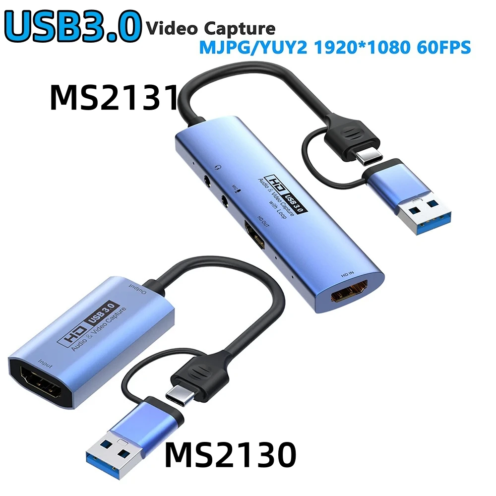 

USB 3.0 1080P 30/60FPS Video Capture Card with Loop Out 4K HD to USB/Type-C Game Recorder MS2131 for PC PS4 Xbox Live Streaming