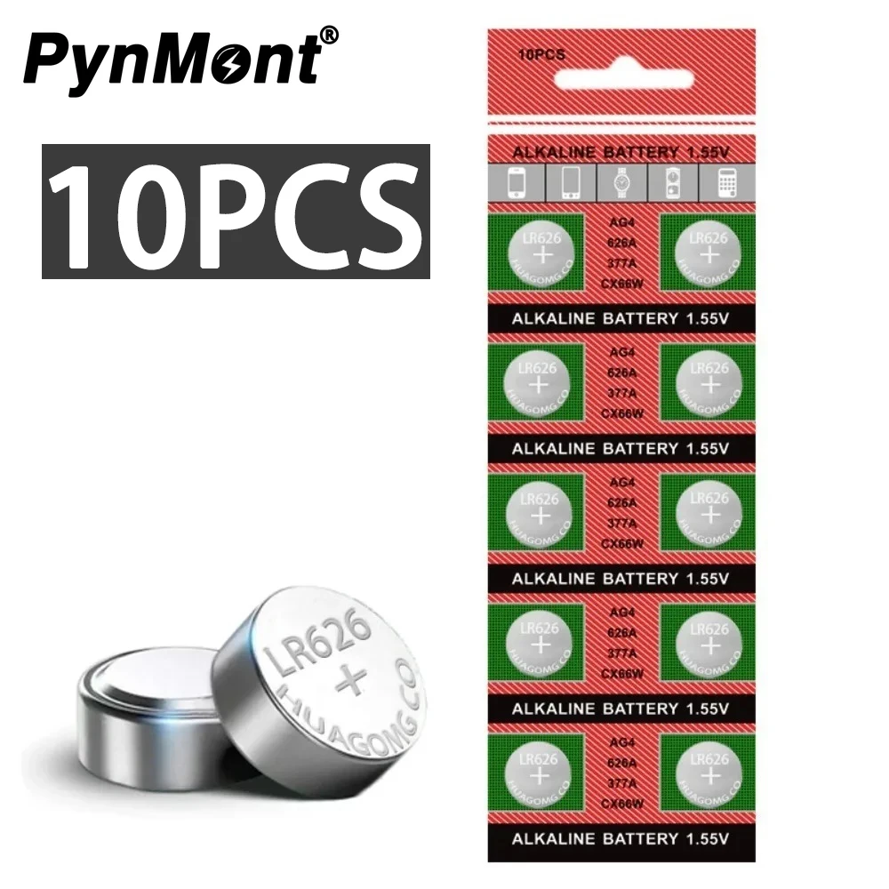 10PCS AG4 Coin Battery LR626 377 Button Cell Coin Alkaline Battery 1.55V SR626SW 377A LR66 for Watches Toys No Mercury