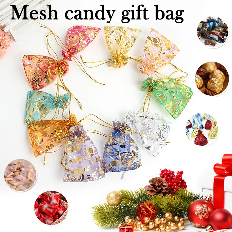 Silk Fabric Bags With Drawstring  Transparent Screen Design  For Kids Candy Bag