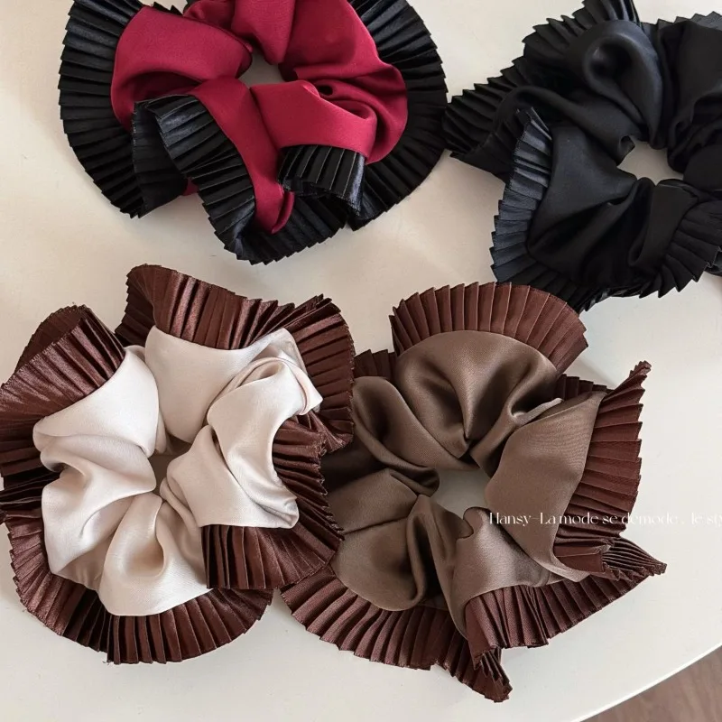 Pleated edge head flower drape cloth ring satin large intestine ring textured hair band high-end headgear hair accessories new