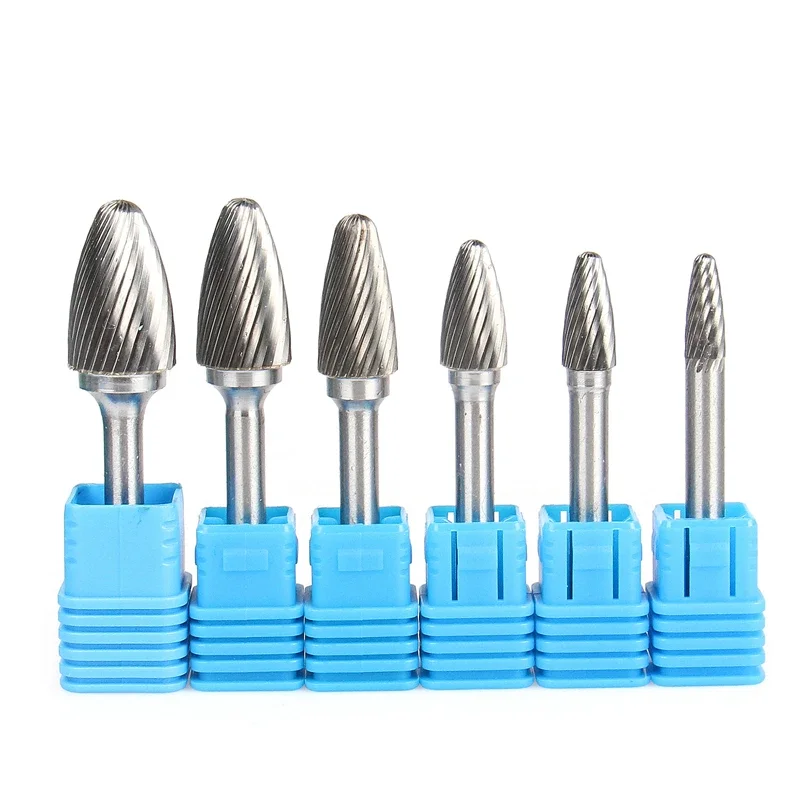 6mm F Type Head Tungsten Carbide Rotary File Tool Drill Milling Carving Bit Tools Point Burr Die Grinder Abrasive for Metal Wood