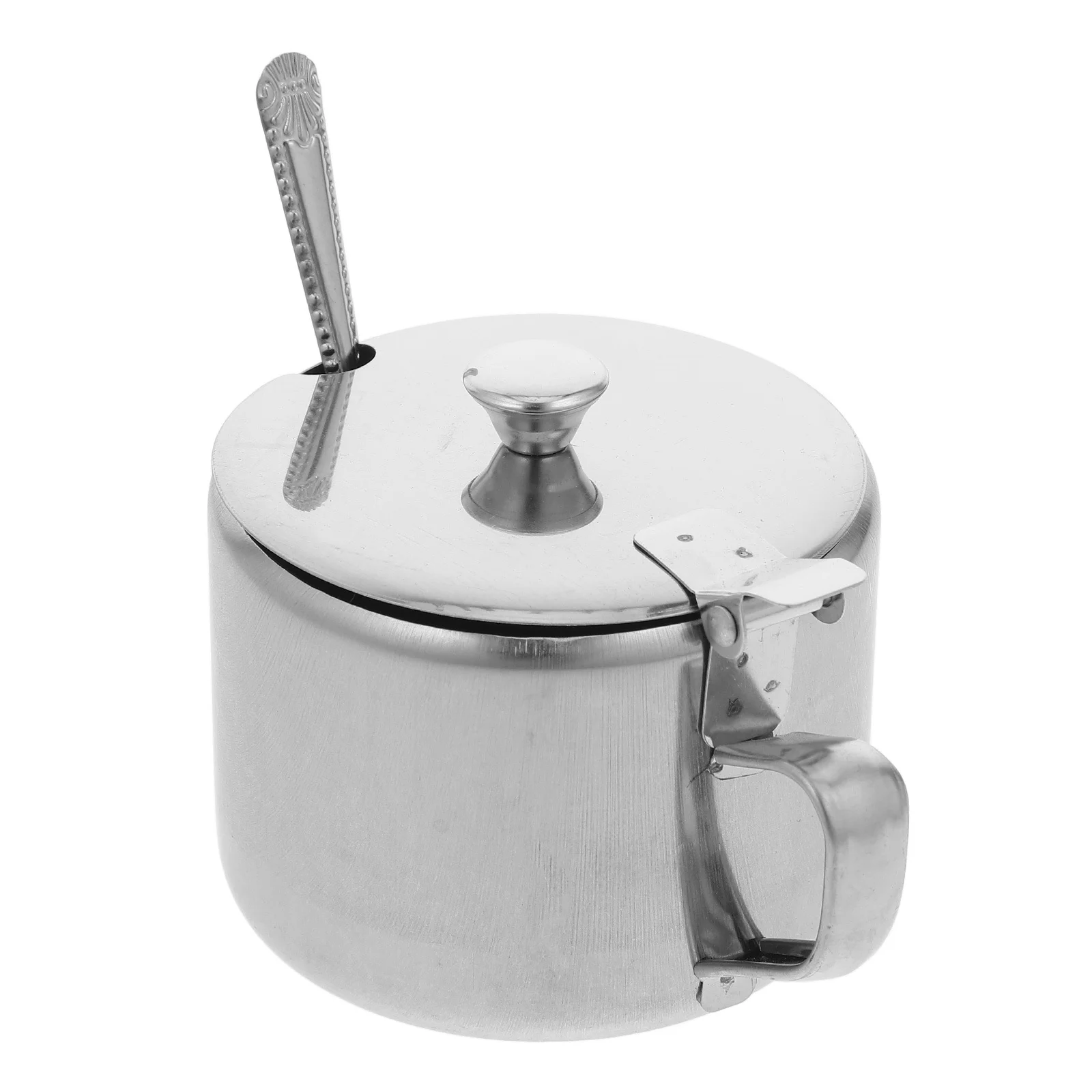 

Compact Stainless Steel Sugar Jar with Lid Spoon Kitchen Seasoning Bowl for Salt Pepper Storage Rustproof Easy Handle Home Use