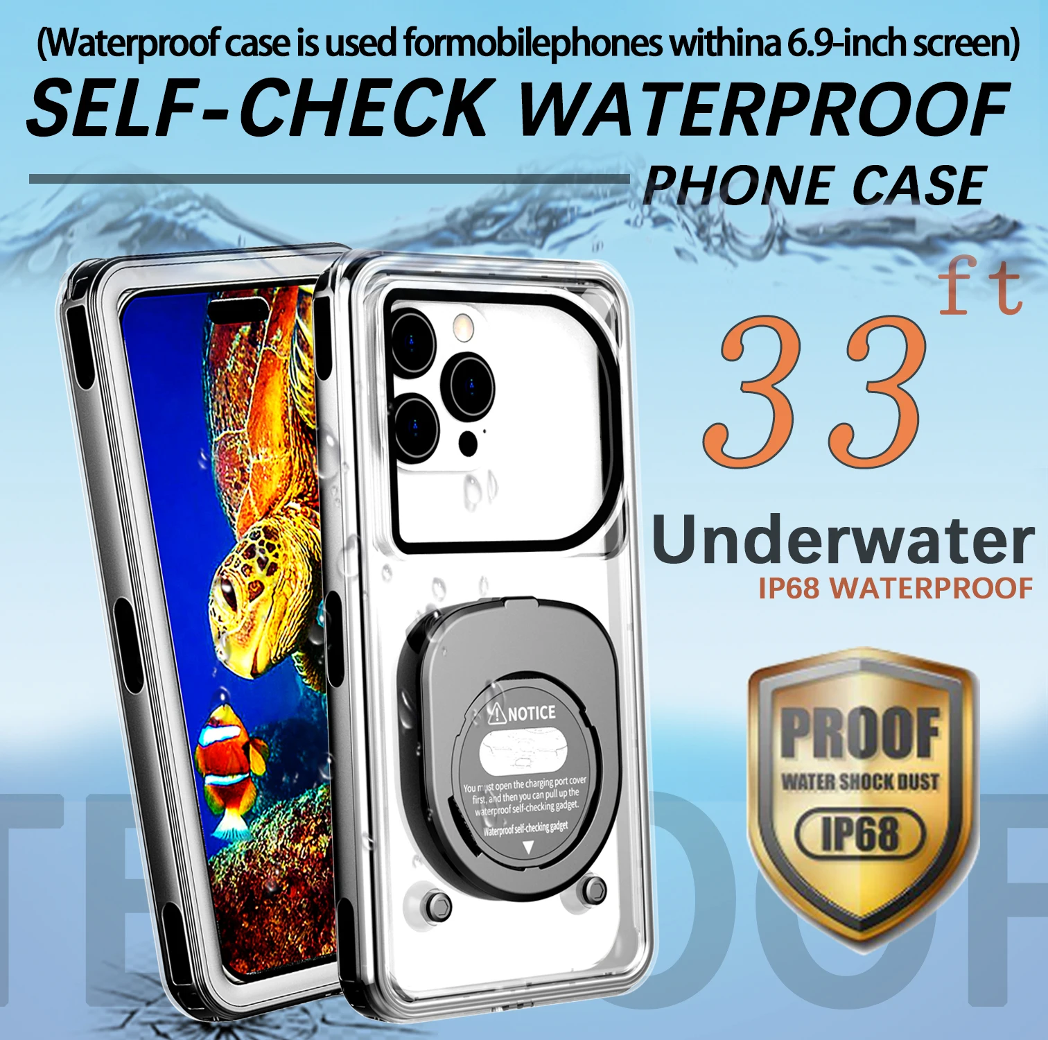 حافظة مقاومة للماء مقاس 6.9 بوصة لهاتف Apple تحت الماء لهاتف Xiaomi Diving Case لهاتف Huawei/Google