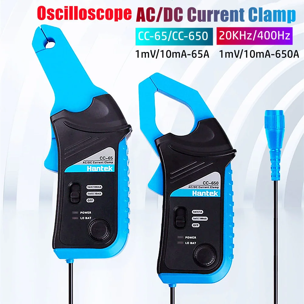 

Hantek Oscilloscope AC/DC Current Clamp Probe CC-65 CC-650 20KHz/400Hz Bandwidth 1mV/10mA 65A/650A With BNC Connector