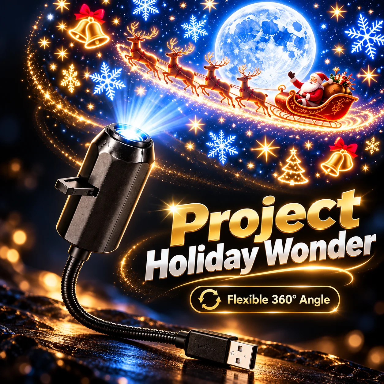 Christmas Wall Projection Lamp USB LED Holiday Light with Santa Tree Patterns for Indoor Party Displays and Seasonal Room Decor
