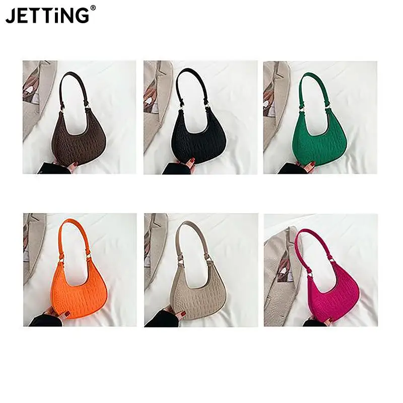 Candy Color Advanced Design Texture Armpit Handbags Felt Shoulder Bags For Women Women\'s Subaxillary Bag Purses Crescent Bag