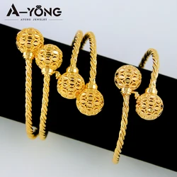 AYONG Arab Gold Color Cuff Bracelet 21k Gold Plated Copper Double Layer Ball Bangles Dubai Women Vintage Party Jewelry Gifts