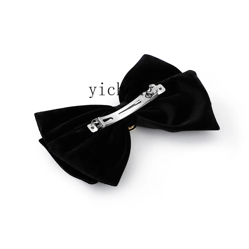 

YY Black Velvet Bow Barrettes Women's New French Retro Large Spring Clip