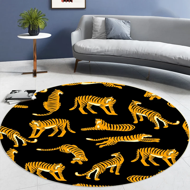 Zebra Rug 3D Animal Tiger Round Carpet Floor Coverings Children’s Play Mat Girls Living room Mat For Tent Computer Chair Pad