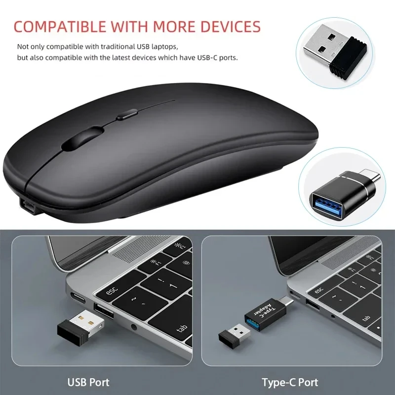 Mouse wireless ricaricabile Xiaomi MIJIA Mouse per computer dual mode da 2,4 GHz compatibile con Bluetooth con ricevitore nano per PC portatile