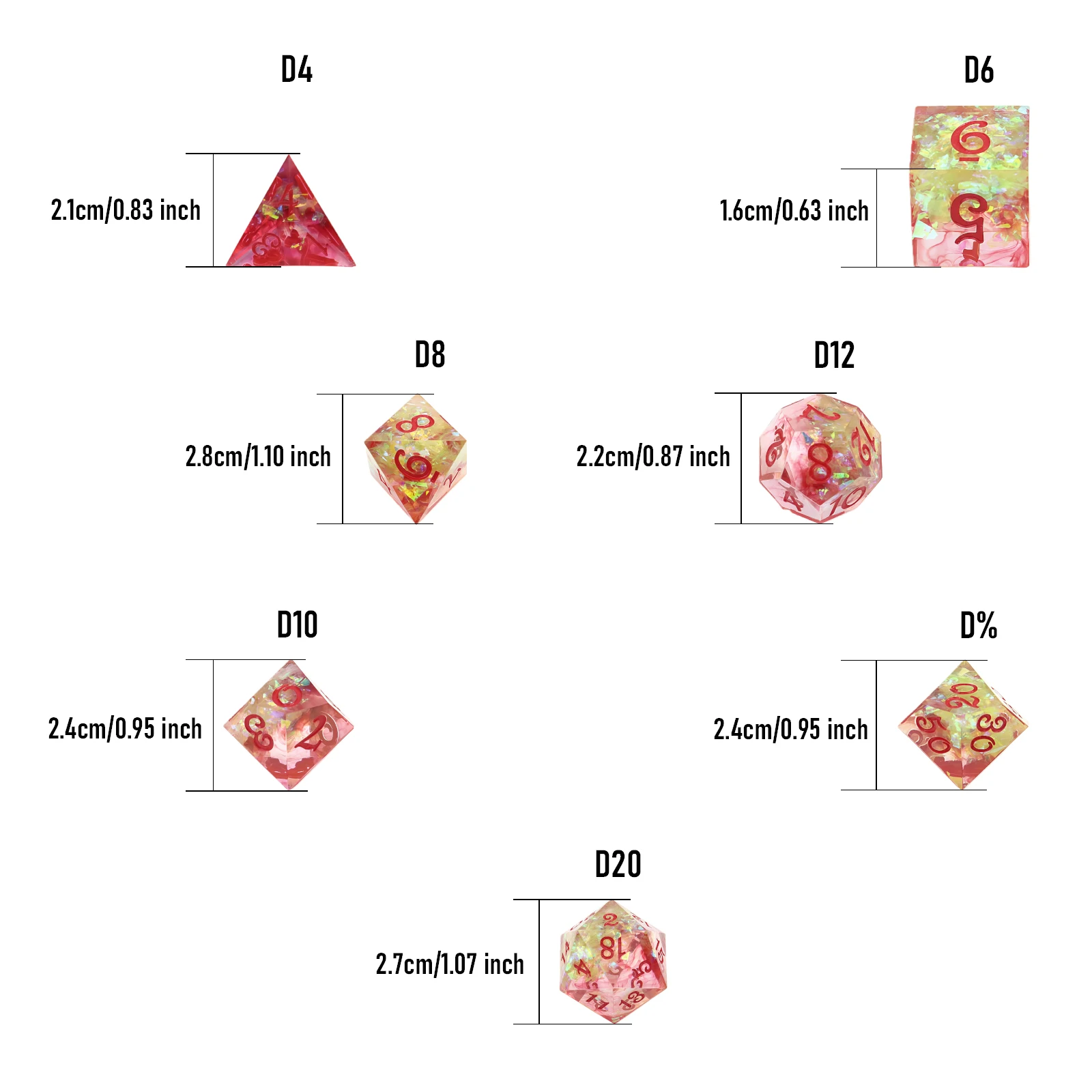 مجموعة مكونة من 7 قطع من نرد متعدد السطوح ذو زوايا حادة مع ترصيع ورق لامع هدية مثالية لألعاب الطاولة العائلية، علبة ألومنيوم متضمنة
