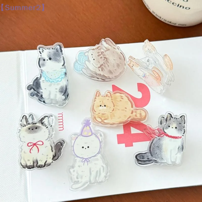 7pcs/set Sealing Clamp Cat PP Clip Paperclip Bookmark Cartoon Memo Clip Decorative Double Sided Acrylic Paper Clip 〔Sum2〕