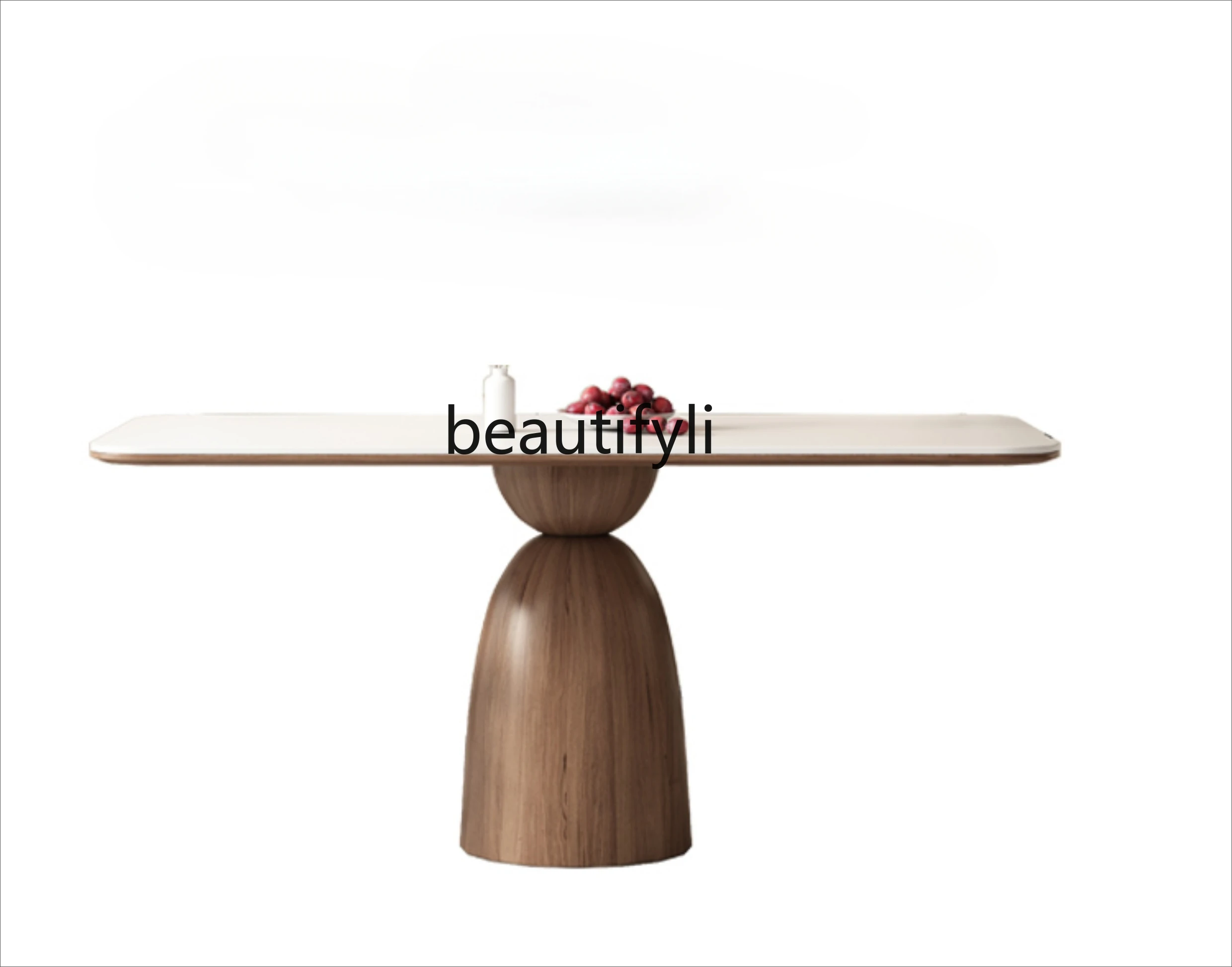

Nordic solid wood rock slab dining table rectangular household walnut color modern simple light luxury, dining table
